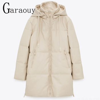 Nowa zimowa kurtka Garaouy 2021 dla kobiet - faux skórzane bluzy z długim rękawem i kieszeniami
