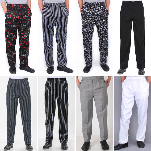 Spodnie elastyczne wysokiej jakości do kuchni i restauracji w kolorze białym z Zebra mundurami - tanie ubrania i akcesoria