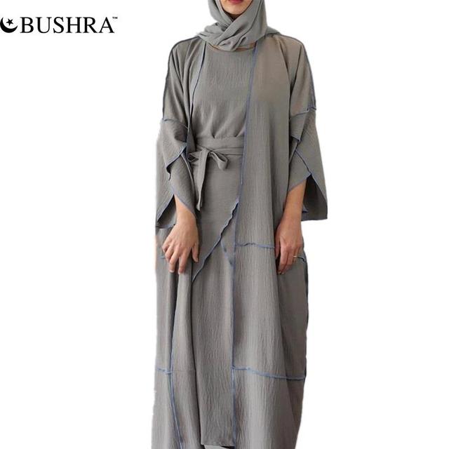 Abaya dubajska BUSHRA Eid - sukienka turbanowa muzułmańska (4 sztuki) 2021 - tanie ubrania i akcesoria