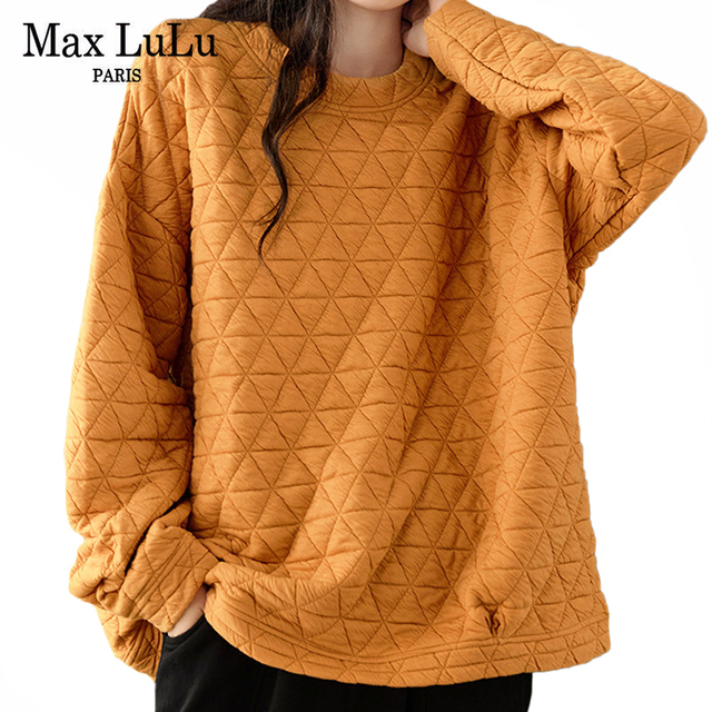 Max LuLu Koreańska Bluza z Kapturem 2021 O Neck Zima Pomarańczowa Casual Wyściełana Bluza Luźny Styl Vintage Dla Kobiet - tanie ubrania i akcesoria