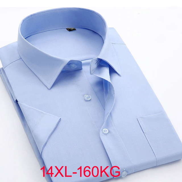 Elegancka męska koszula z krótkim rękawem, duże rozmiary 3XL-14XL, jednolite kolory: niebieski, biały, różowy, czarny - tanie ubrania i akcesoria