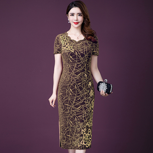Elegancka sukienka jesienno-letnia dla kobiet Plus Size Cheongsam Matka Suknia Bankietowa - wysoka jakość 2021 - tanie ubrania i akcesoria