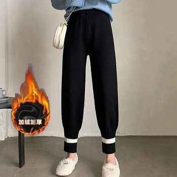 Luźne spodnie dla kobiet Knitting Casual - Szerokie spodnie Harem, pogrubione - odzież damskie na zimę/jesień 2021