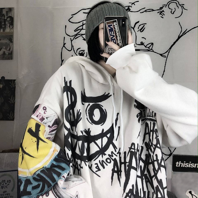 Bluza z nadrukiem jesień kobiet - gotycka kreskówka z Japonii, Hip Hop, Streetwear, Punk - tanie ubrania i akcesoria