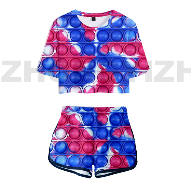 Pakiet Gorący T-shirt 3D POP Fidget + spodenki Rainbow Bubble - zestaw sportowego casualowego kompletnego stroju w stylu oversized dla mężczyzn - tanie ubrania i akcesoria