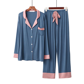 Sweter damska piżama - Jesień 2021, kontrastowe kolory, długie spodnie i rękawy