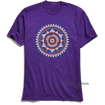 Koszulka męska z mandalą, fioletowym geometrycznym wzorem i wyższym stanem, 100% bawełniana