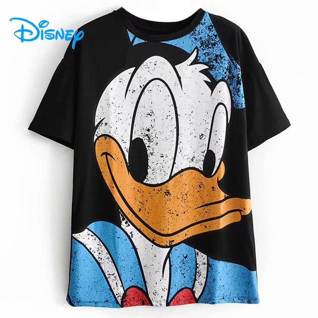 Disney koszulka damska Donald Duck luźna, letnia, casualowa z krótkim rękawem, o kroju typu streetwear, czarny - tanie ubrania i akcesoria
