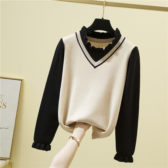 Sweter damski Polo z kołnierzykiem, długim rękawem, redukujący wiek (wiosna/jesień) - tanie ubrania i akcesoria