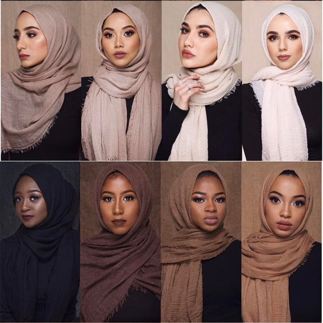 Miękki bawełniany muzułmański hidżab szalik marszczonej chusty na głowę - 180x95cm - tanie ubrania i akcesoria