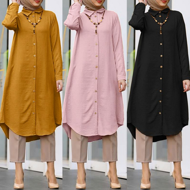 Muzułmańska sukienka jednolitego koloru na Ramadan Eid z długim topem - Islamska moda z Dubaju, Turcji i Arabii Saudyjskiej - tanie ubrania i akcesoria