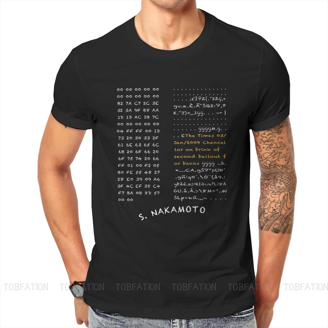 Męska koszulka Bitcoin Meme Genesis: wysoka jakość, luźny fason T-shirt z nadrukiem bloku Hodl i wzorem tablicy O-Neck Harajuku - tanie ubrania i akcesoria