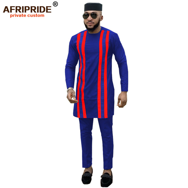 Zestaw 3-elementowy afrykańskiej odzieży męskiej: koszula, spodnie i czapka - wzornictwo tribalne - plus size - tanie ubrania i akcesoria