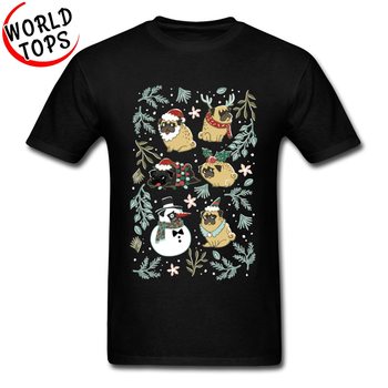 Męska koszulka Santa mopsy - boże narodzenie, moda, stylowe T-shirti z motywem psa - jamnika, Shiba Inu. Idealny prezent dla nastolatków