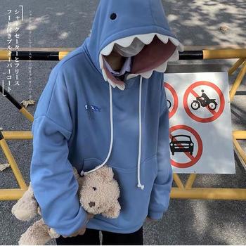 Damska bluza z kapturem Shark patchwork w stylu Kawaii, jesień 2021, długie rękawy, ponadgabarytowa kieszeń, MINGLIUSILI