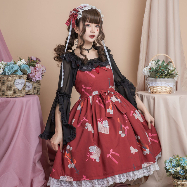 Sukienka Lolita wiktoriańska księżniczka z 2021 roku z nadrukiem Kawaii, idealna na spotkania przy herbacie - tanie ubrania i akcesoria