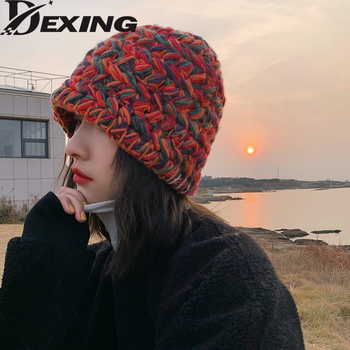 Czapka zimowa 2021 dla kobiet - dzianinowa, japońskie czapeczki, ciepłe, stylowy kolorowy beanie, ręcznie wykonana