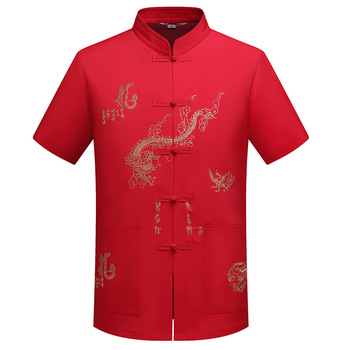 Chińskie tradycyjne stroje z krótkim rękawem - koszula Tang Top stójka Kung Fu Wing Chun (M-XXXL)