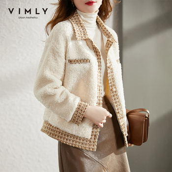 Damski płaszcz wełniany Vimly 2021 zima moda elegancka femme krótka kurtka V0196
