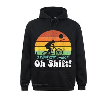 Bluza z długim rękawem Oh Shift - śmieszny Mountain Bike Rider - Retro kolarstwo - męska bluza z kapturem