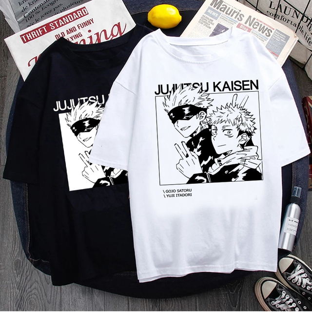 Męska koszulka z nadrukami Jujutsu Kaisen Anime - Gorące japońskie wzory, Anime Kawaii, śmieszne Manga, lato, Harajuku - tanie ubrania i akcesoria