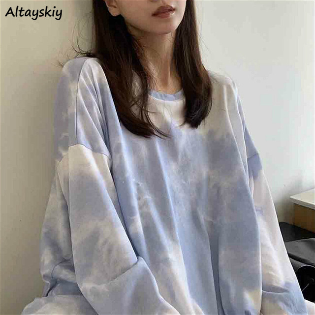 Koszulka damska Harajuku z długim rękawem w modnym wzorze tie-dye - jesień, ochrona przeciwsłoneczna, koreański trend - Streetwear! - tanie ubrania i akcesoria