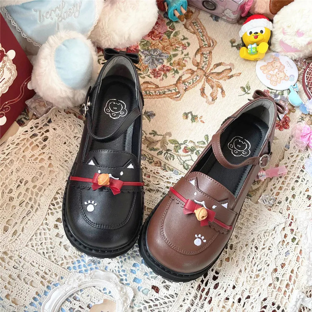Urocze buty płaskie dla dziewcząt w stylu Lolita - kotek uczeń JK - tanie ubrania i akcesoria