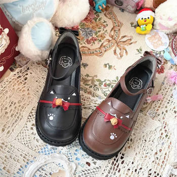 Urocze buty płaskie dla dziewcząt w stylu Lolita - kotek uczeń JK