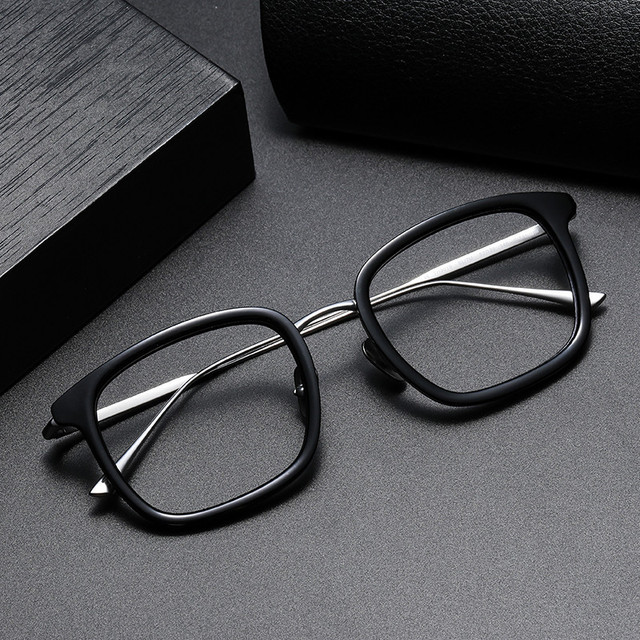 Ręcznie robione okulary optyczne na receptę dla mężczyzn z krótkowzrocznością, retro styl w kształcie kwadratu, niebieskie światło, tytanowe oprawki - tanie ubrania i akcesoria
