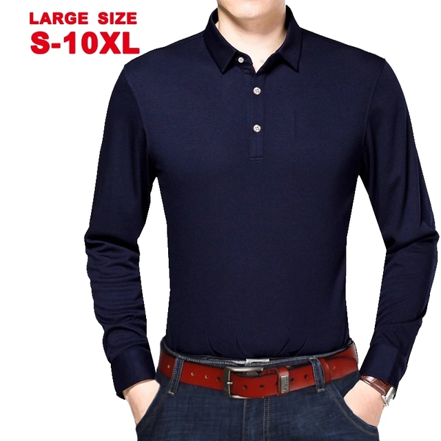 Duża Męska Koszulka Polo z Długim Rękawem - Bawełniana, Jednolity Kolor (S-10XL) - tanie ubrania i akcesoria