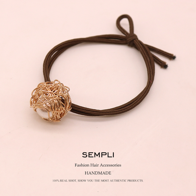 Wysokiej elastyczności gumki do włosów Sempi kwadratowy lampart dla kobiet, dziewcząt i dzieci - złote Hollow Pearl Scrunchie - tanie ubrania i akcesoria