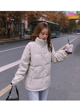 Parka z kurtką zimową dla kobiet w koreańskim stylu - nowy płaszcz z czarnej skóry PU z bawełnianą podszewką