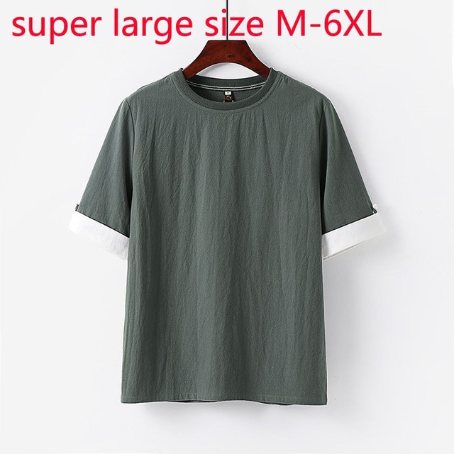 Nowość moda duże letnie męskie koszulki z krótkim rękawem, bawełna lniana, dekolt O-neck, rozmiar M-6XL - tanie ubrania i akcesoria