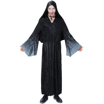 Kostium Człowiek-Wampir-Czarodziej-Smierć Średniowieczny Mnich z płaszczem czarne połyskujące - rozmiar z czapką, idealne przebranie na karnawał, Halloween i Cosplay