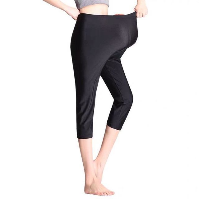 Legginsy Capris dla kobiet - jednokolorowe spodnie legginsy lato elastan elastyczność Casual, czarny - tanie ubrania i akcesoria