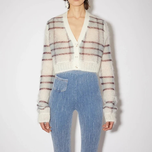 2021 Nowy sweter Plaid Knit z głębokim V i długim rękawem - wczesna jesień - tanie ubrania i akcesoria
