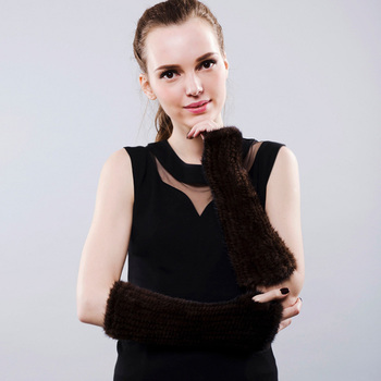 Rękawiczki damske z prawdziwej norki 30cm - bez palców - elastyczne