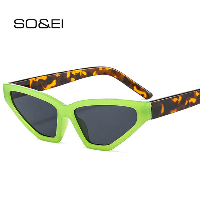 Popularne retro okulary przeciwsłoneczne SO & EI Ins z trójkątnymi kolorowymi odcieniami UV400 w stylu cat-eye dla kobiet i mężczyzn (zielone fioletowe) - tanie ubrania i akcesoria
