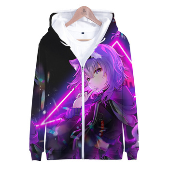 Bluza z kapturem HoLolive Nekomata Okayu 3D wakacyjny styl, rozmiar dziecięcy, męski i żeński, uliczny design z zamkiem błyskawicznym Kawaii