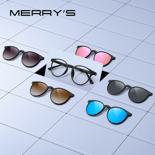 Okulary przeciwsłoneczne damskie MERRYS DESIGN z magnesowymi klipsami do ramki, polaryzacja, okrągłe, S2320 - tanie ubrania i akcesoria