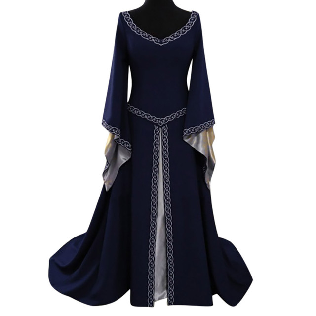 Długa damska sukienka średniowieczna z długim rękawem, V-Neck, gothic, cosplay, masquerade #40 - tanie ubrania i akcesoria