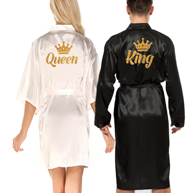 Szlafrok ślubny dla pary - królowa i król, satynowe kimona, prezent na rocznicę ślubu 2021 - tanie ubrania i akcesoria