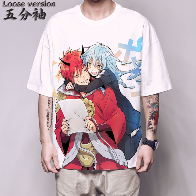 Koszulka męska Manga Anime Rimuru Tempest Benimaru - reinkarnacja szlamowego T-shirta na karnawał - tanie ubrania i akcesoria