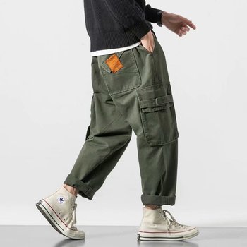 Wojskowe spodnie męskie zielone Casual Harajuku Streetwear baggy 2021