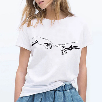 Biała koszula damska - moda 2020, abstrakcyjny wzór, prosty styl, letni T-shirt Harajuku, sztuka graficzna, kreatywna koszulka z grafiką T