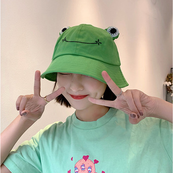 Panama damska żaba kapelusz typu Bucket Nowość, koreańska czapka wędkarska z motywem żaby i słonecznymi oczami