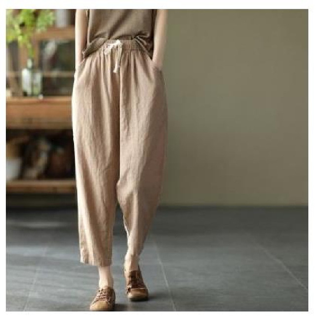 Capri damskie białe w połowie zwężone spodnie luźne i obcisłe różowe jesienne długości łydki bawełniane lniane - tanie ubrania i akcesoria