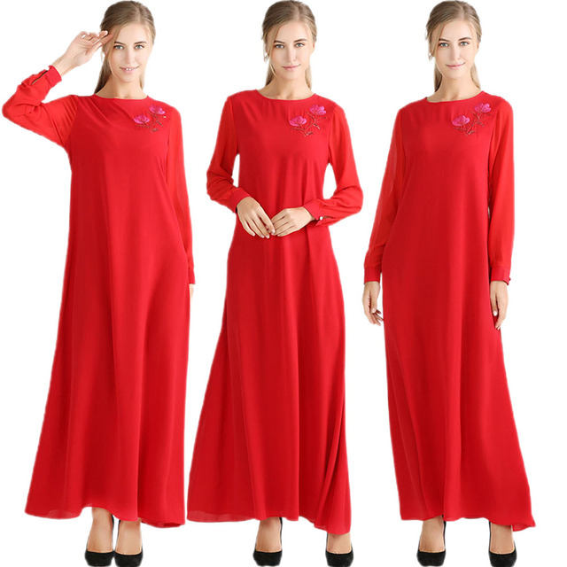 Długa sukienka haftowana Abaya Muzłmanki, idealna na Eid i Ramadana - tanie ubrania i akcesoria