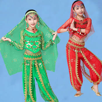 Zestaw 4 sztuk kostiumu tanecznego dla dzieci do brzucha Bollywood Indyjski taniec orientalny