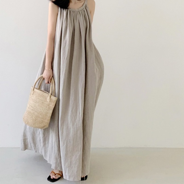 Maxi sukienka bawełniana bez rękawów czarna Sling 2021 Vestidos - lekka, miękka, luźna linia na lato - tanie ubrania i akcesoria